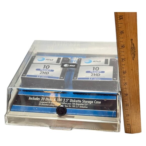 AT&T Floppy 3.5 Inch Disk Storage Case Plastic with 20 Diskettes New Sealed - Picture 9 of 11